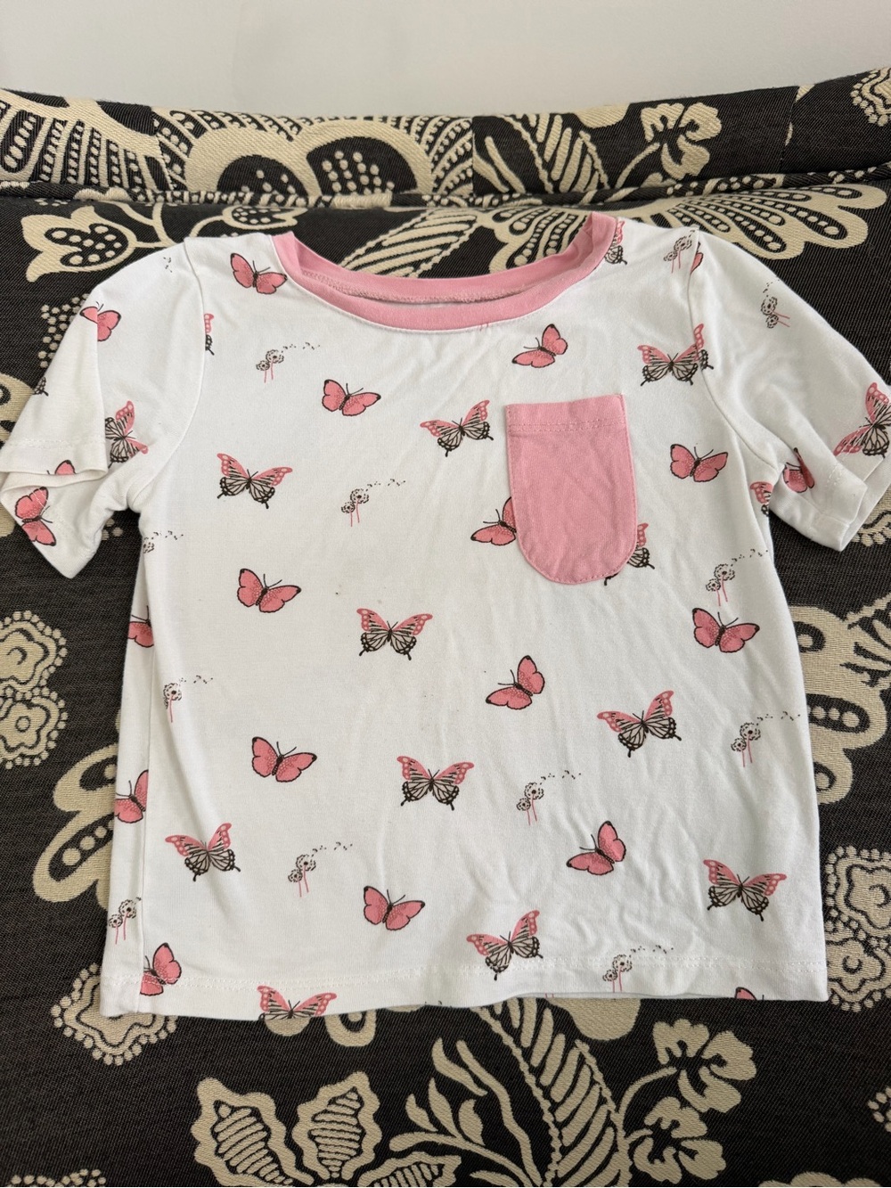 Kyte BABY White Tee with Pink Butterfly Print & Pink Pocket